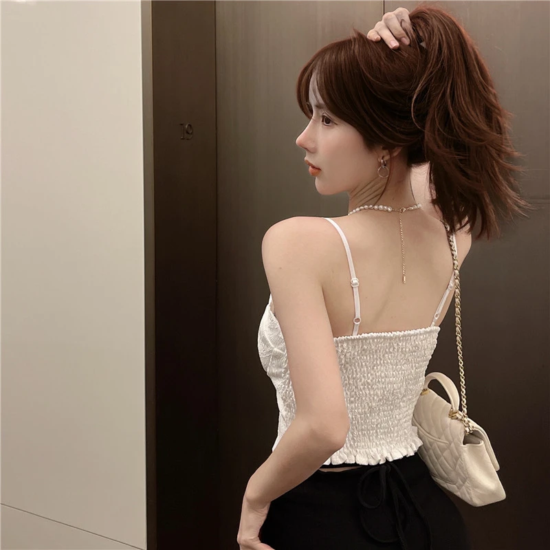 新款高贵一体式美背胸垫国风性感吊带短款内搭打底背心黑色美背