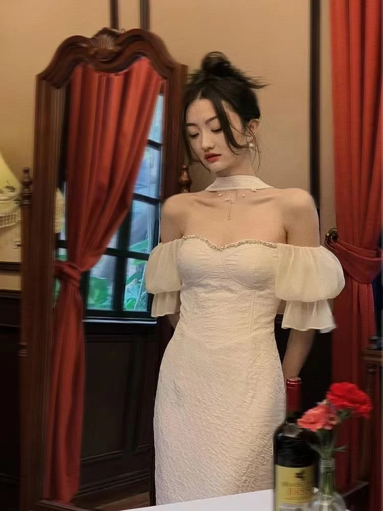 新款法式高级感御姐风正式场合抹胸连衣裙女