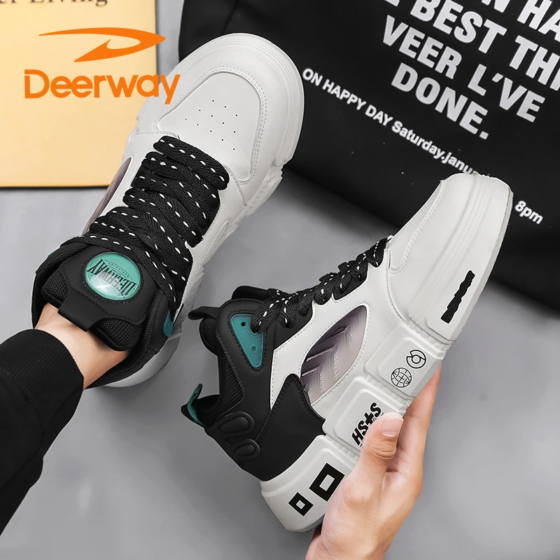 Deerway/德尔惠秋冬季新款男士高帮板鞋休闲百搭运动鞋青少年潮鞋