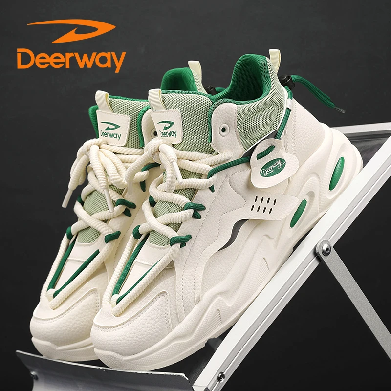 Deerway/德尔惠男鞋秋冬高帮男士休闲运动跑步老爹鞋厚底百搭耐磨