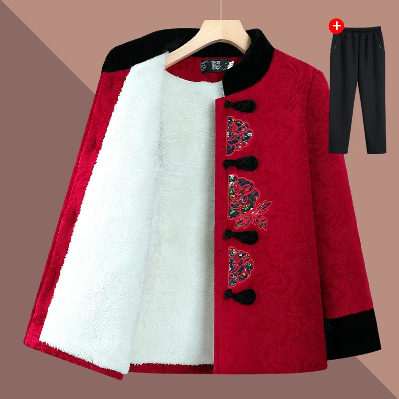 奶奶唐装棉衣加绒加厚老年人冬装女棉袄短款妈妈外套姥姥保暖衣服