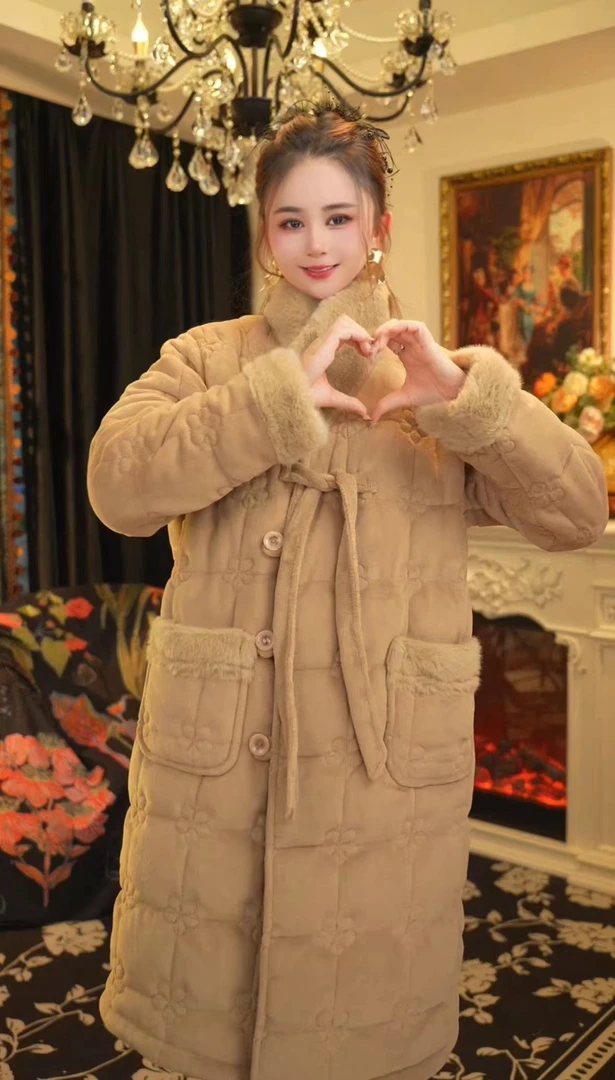 【贵妇棕长袍版】2024秋冬新款反季时尚保暖加厚夹棉可外穿家居服