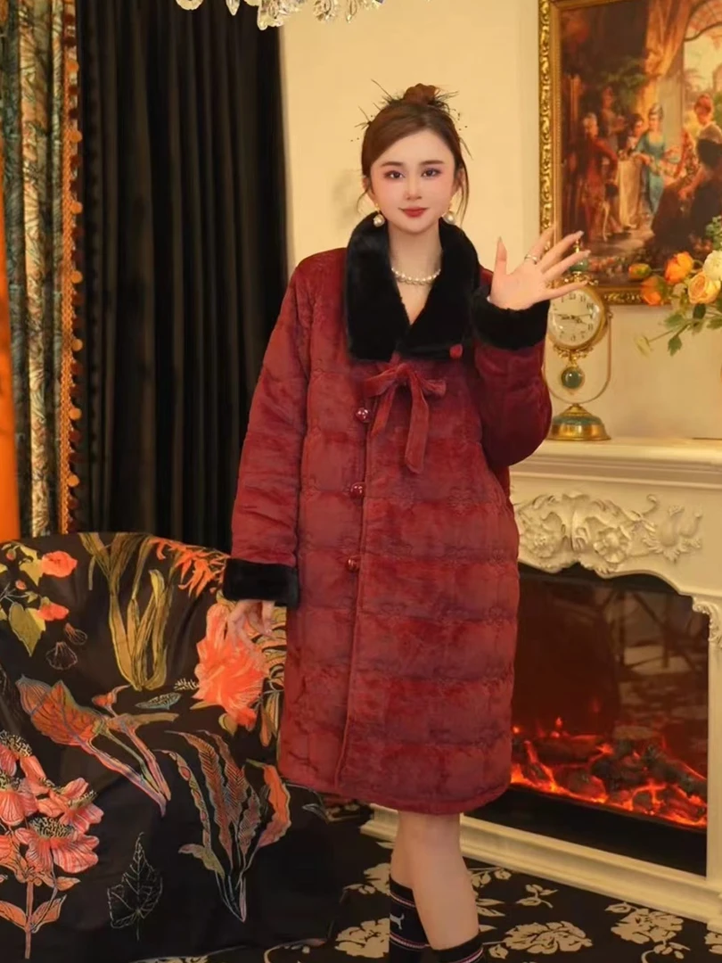 【倾国倾城长款】2024秋冬新款时尚保暖加厚夹棉甜美可外穿家居服