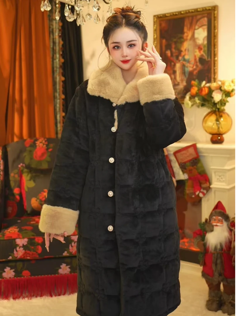 【暗夜精灵长款】2024冬季新款气质时尚保暖加厚夹棉甜美外穿家居服