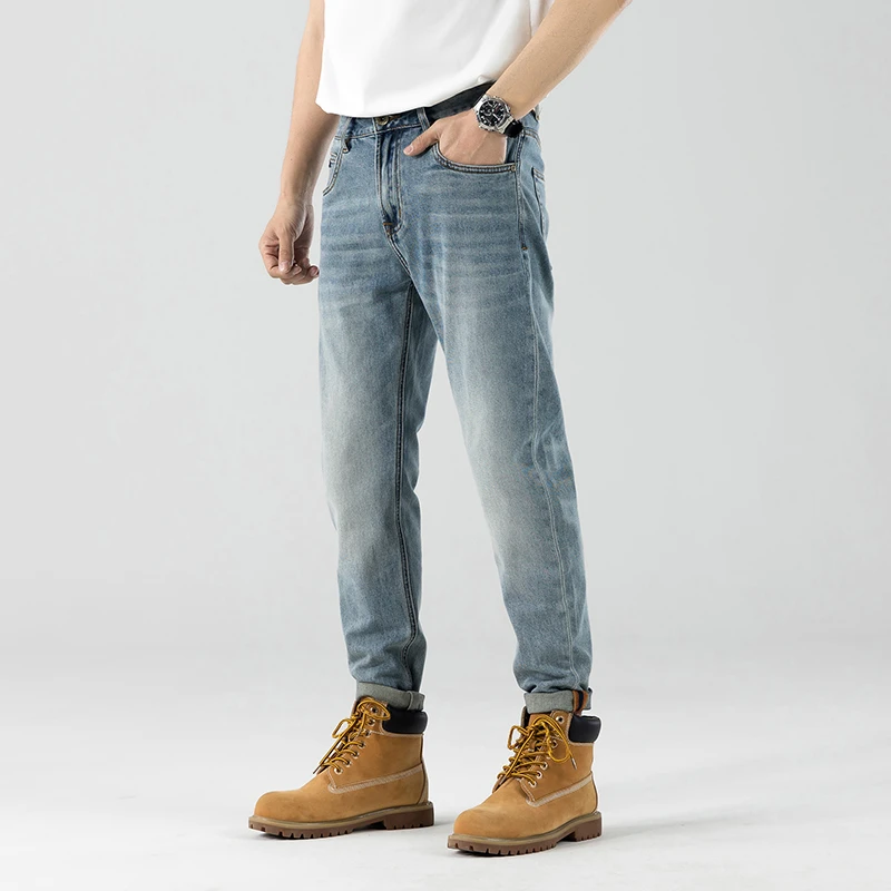 春秋新款高端水洗牛仔裤男潮牌弹力锥形长裤百搭修身潮流薄款裤子