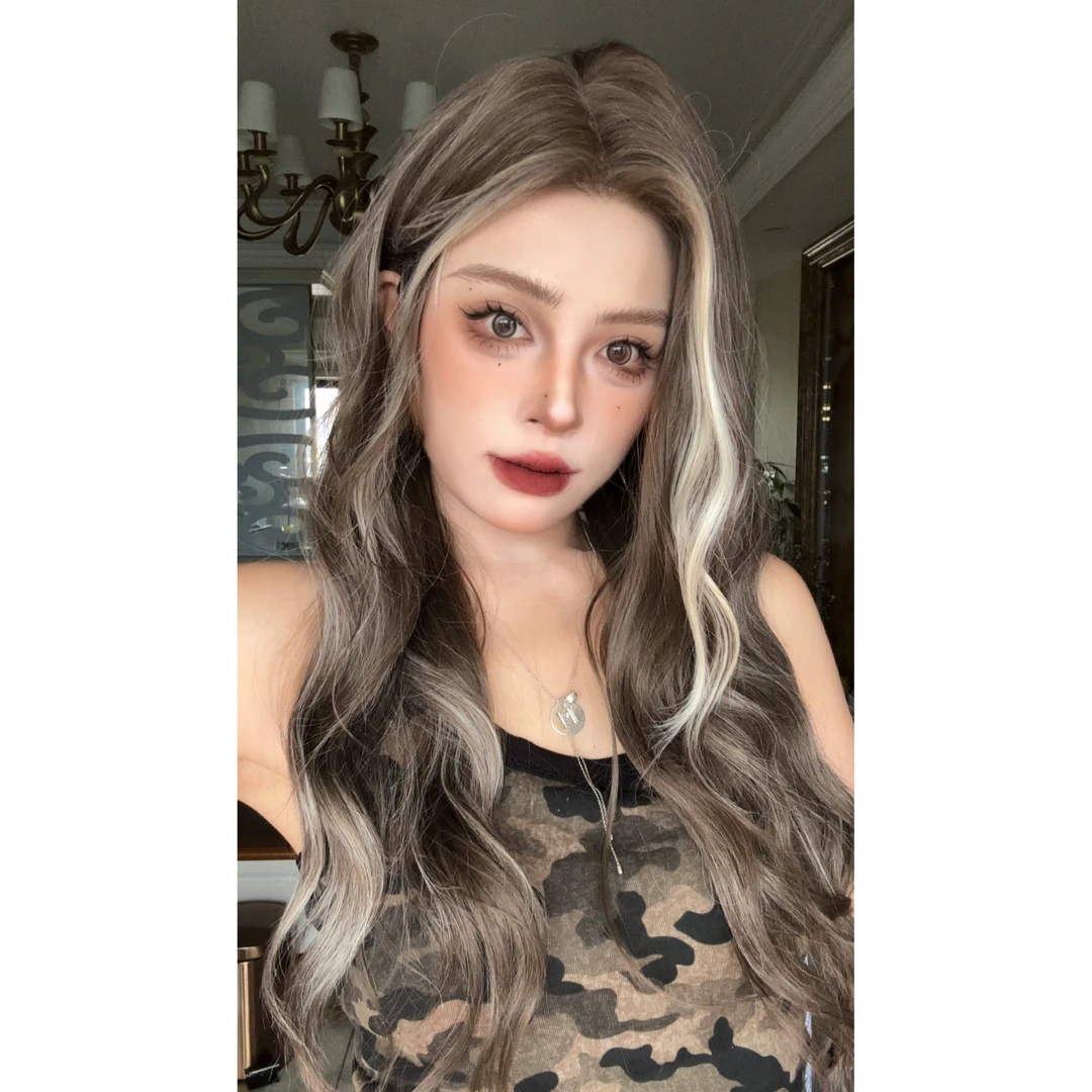 娜娜专属-【美式辣妹】金棕挑染卷发前额蕾丝亚裔仿真发逼真头套