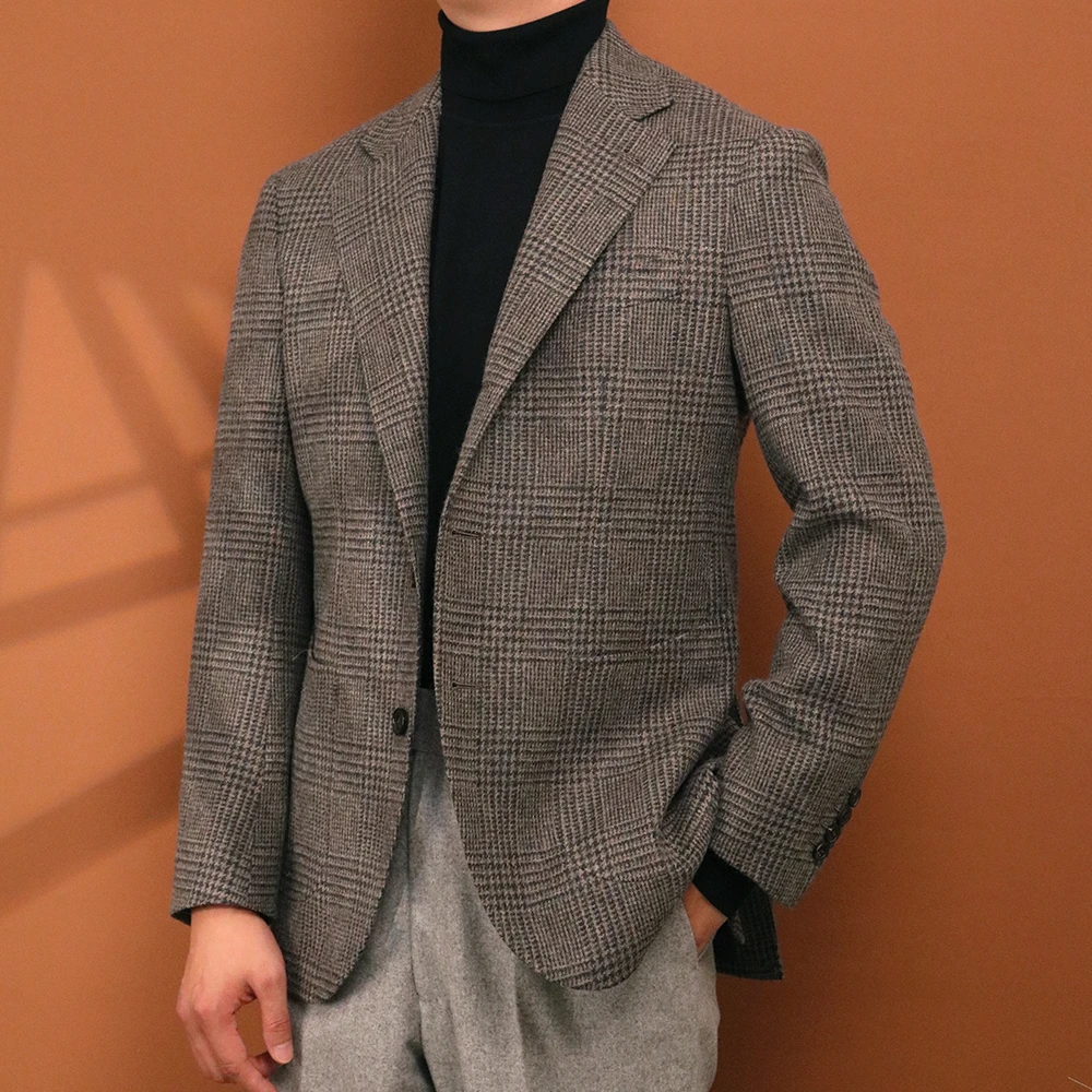 【英国ME面料】灰蓝色亲王秋冬格子时尚休闲男士西装外套高级