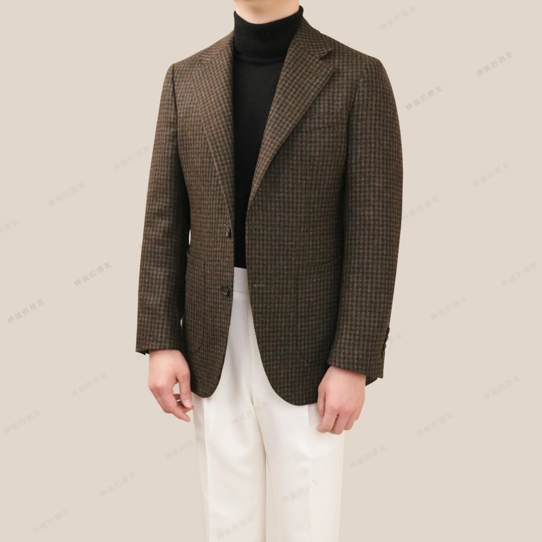 【英国ME面料】黑绿咖千鸟格格男士西装时尚休闲高级休闲西服外套男