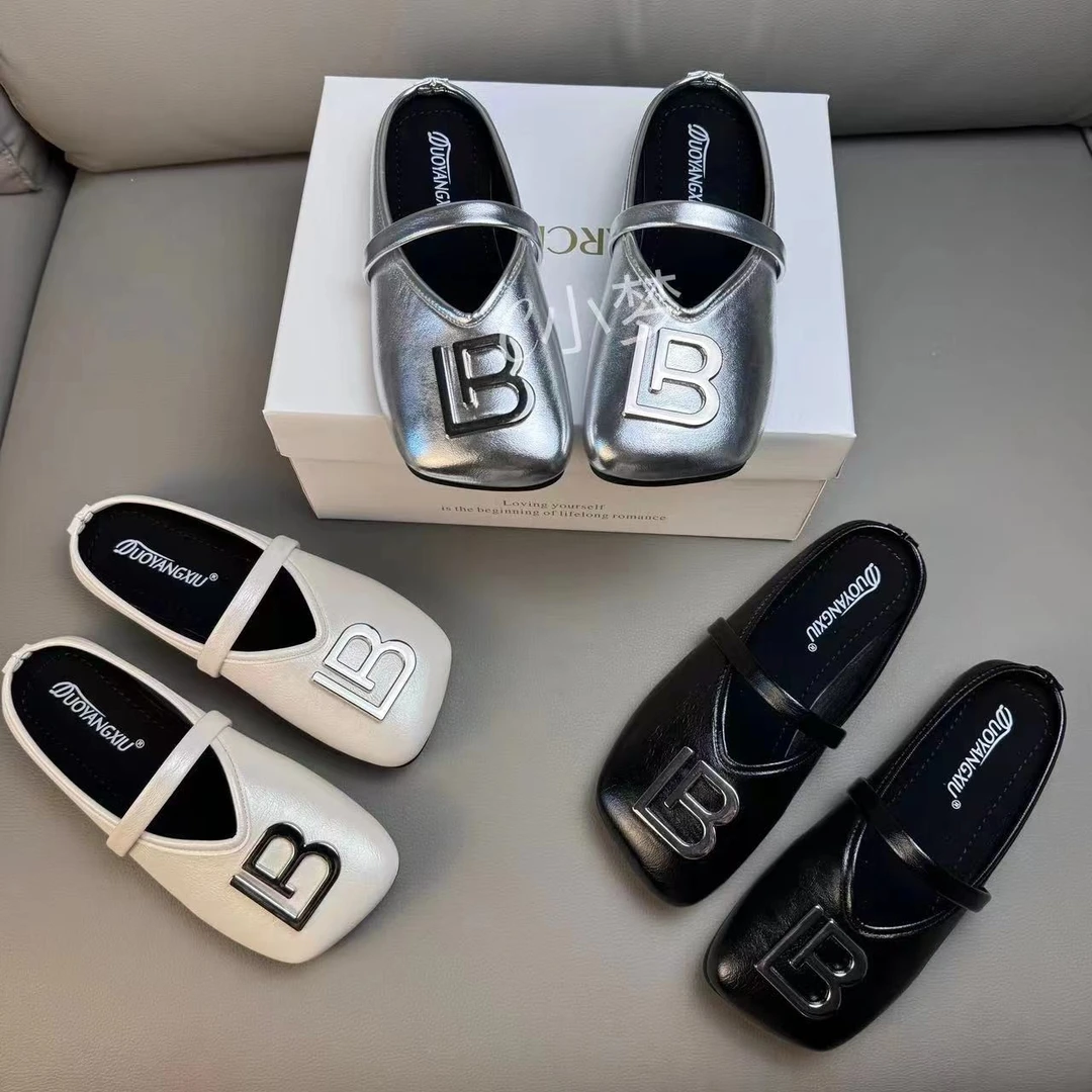 X包头拖鞋女外穿2024年夏季新品ins网红法式金属装饰无后跟单鞋潮