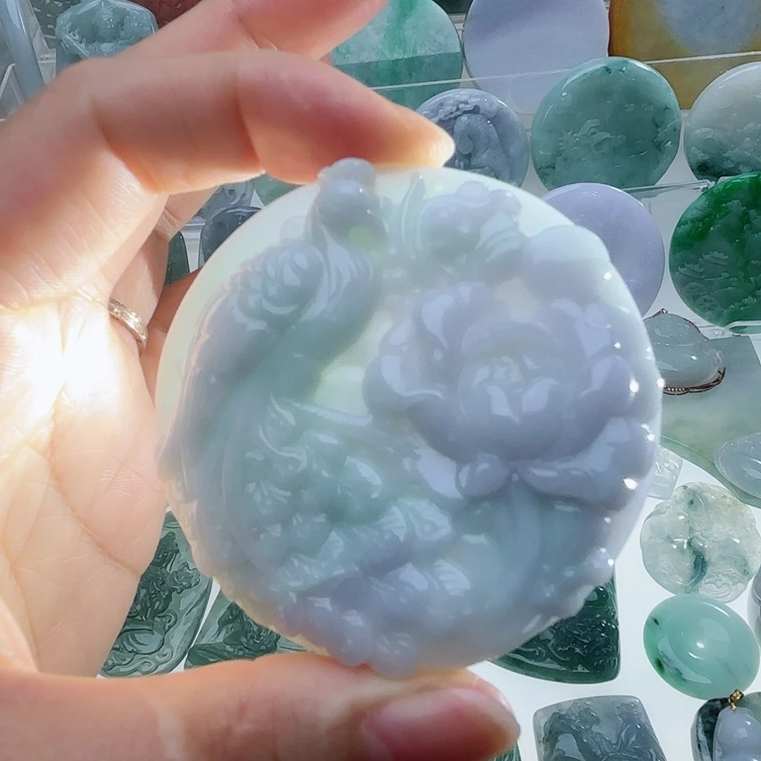 翡翠吊坠(赠链)未镶嵌花开富贵挂件