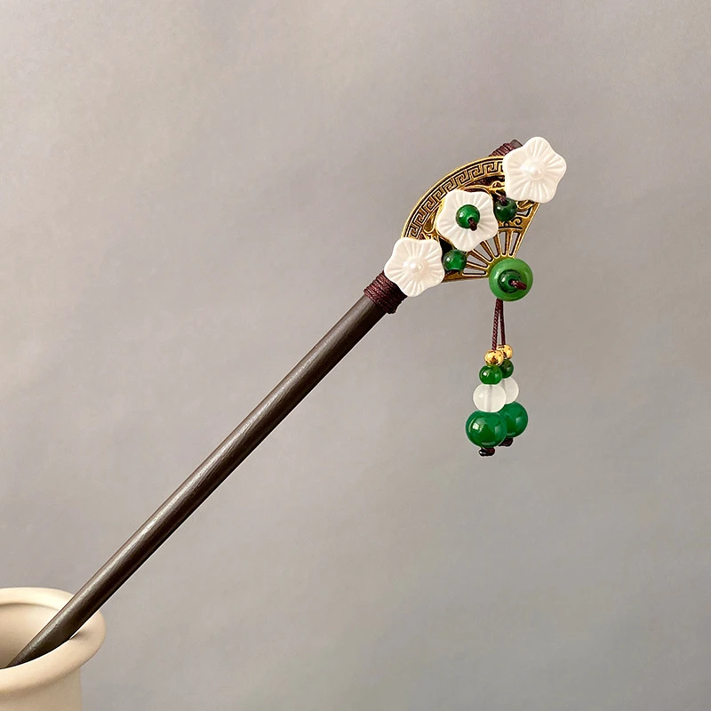 旗袍头饰发饰古风步摇发簪子手工饰品花朵扇子吊坠木发簪百搭复古