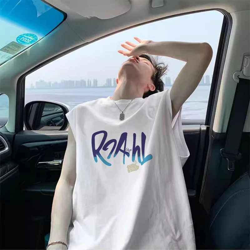 白色无袖t恤男生男士夏季薄款纯棉潮牌运动健身坎肩宽松外穿背心