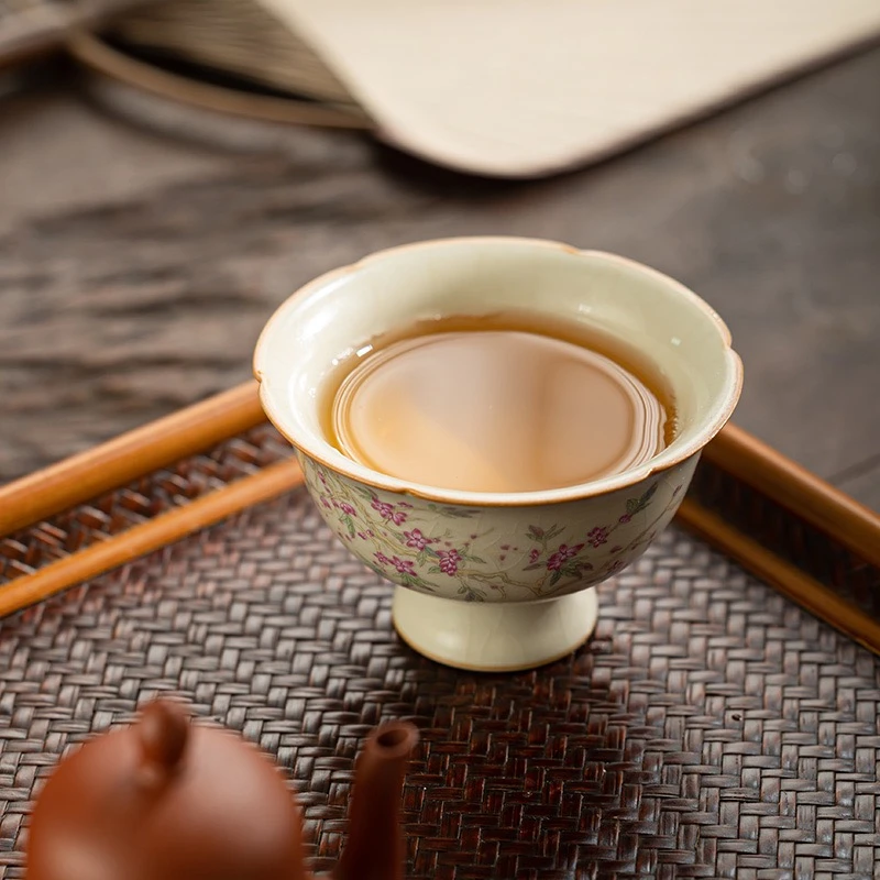 米黄汝窑品茗杯家用功夫茶杯高档个人专用主人杯陶瓷茶盏单杯301