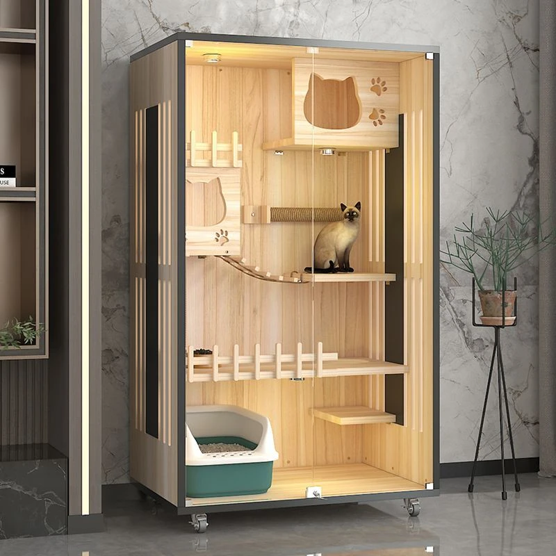 【小扬哥推荐】宠物柜实木猫笼子室内猫别墅家用宠物猫柜加厚笼猫