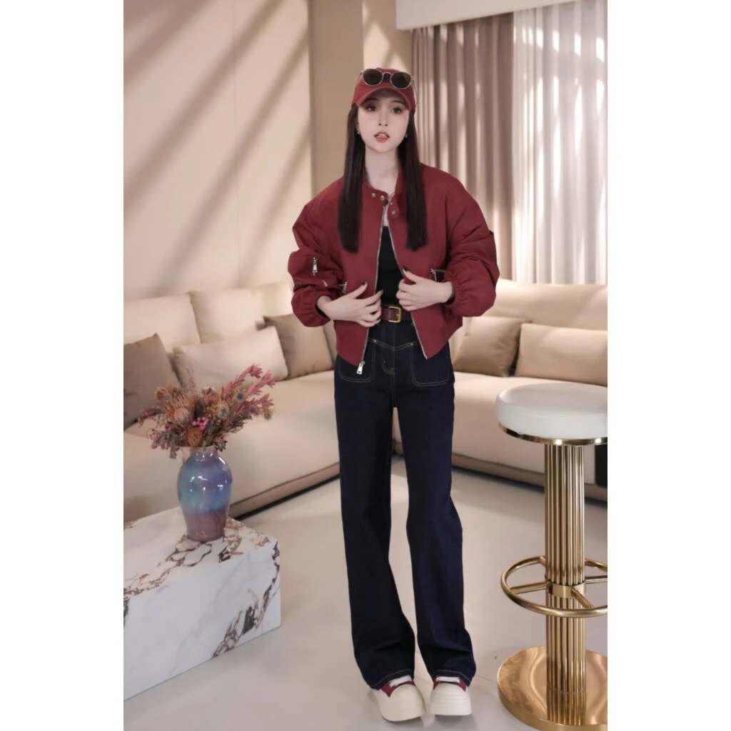 【秀场画报】B8254秋季新款韩版美式小个子百搭洋气立领棒球服外套