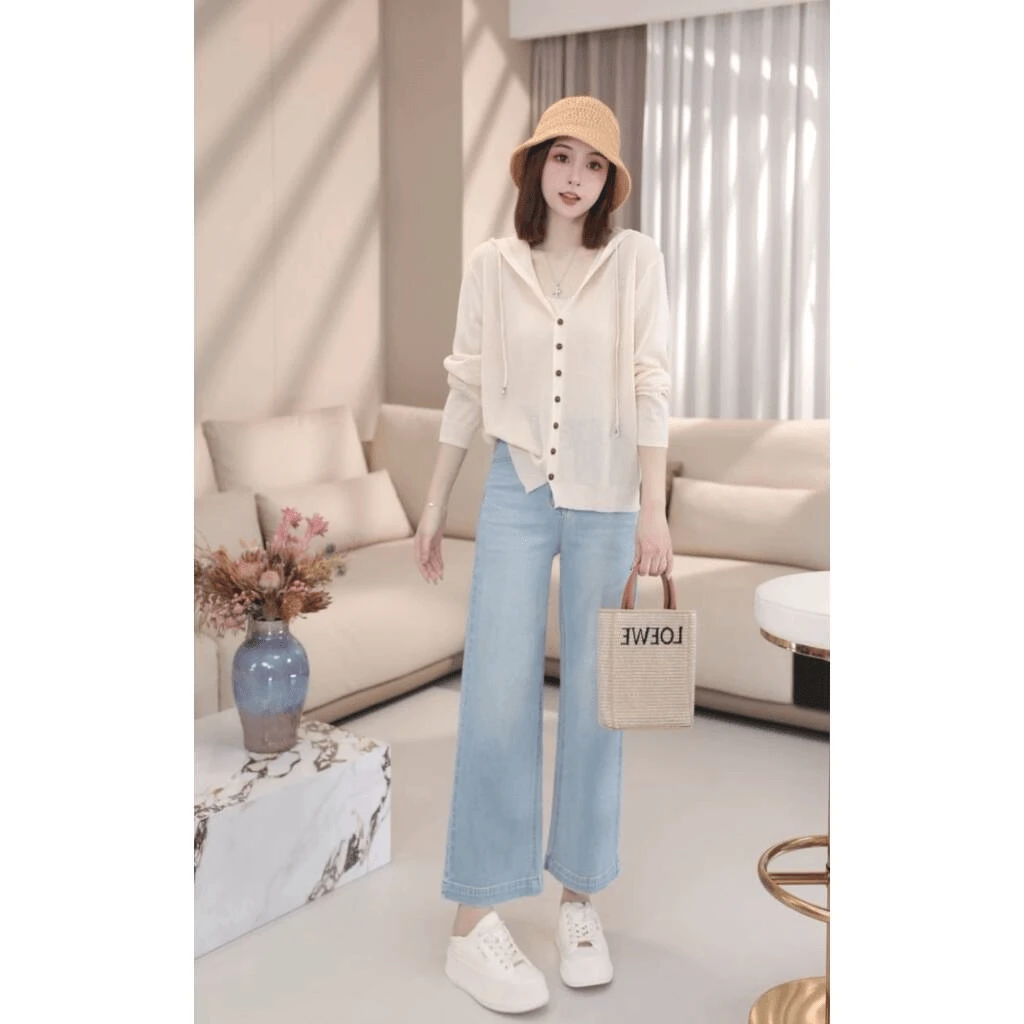 【琉光清语】B7025时尚新款小众设计简约连帽纯色针织开衫