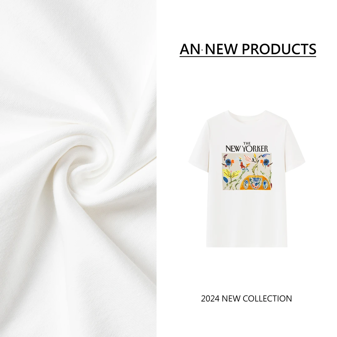 安南AN【山水画】B2276韩版时尚设计感国风艺术花卉字母百搭T恤