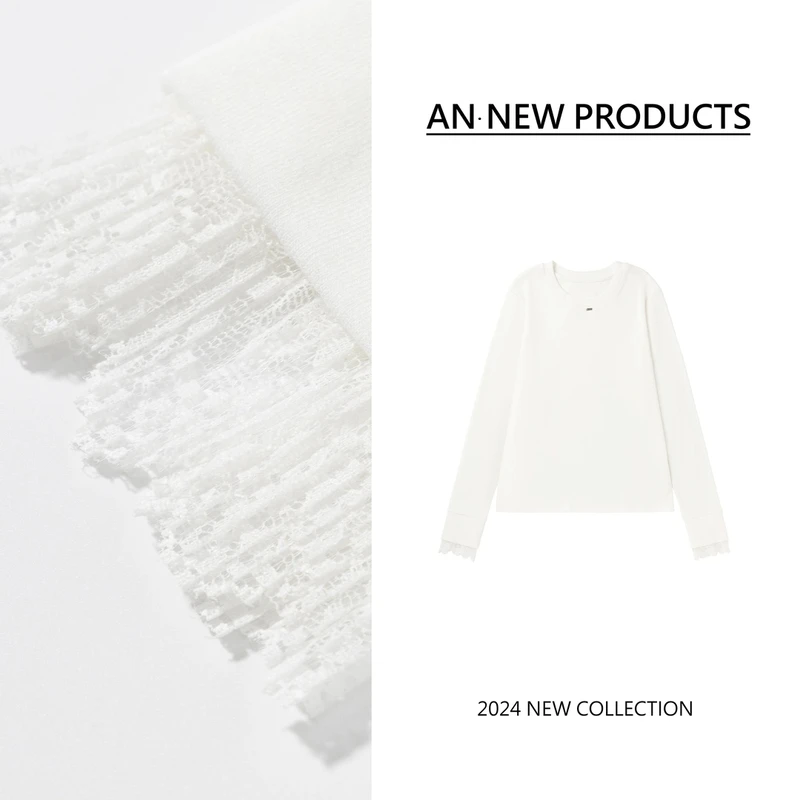 B10910冬季新款时尚设计感拼接蕾丝袖口百搭打底上衣