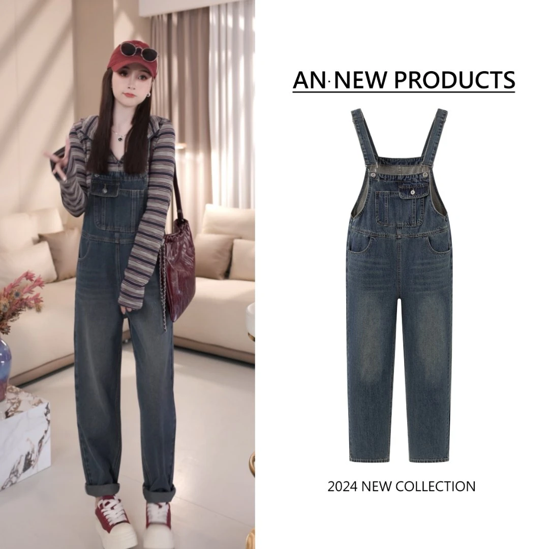 【巴黎街头】B1010秋季新款韩版宽松洋气减龄美式牛仔背带裤