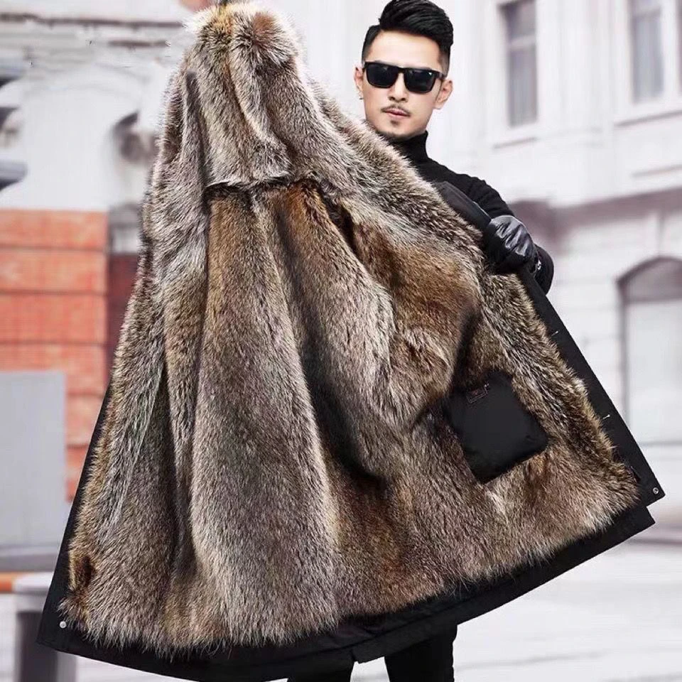 2024小浣熊中长款美洲貉可脱卸男士保暖外套真毛皮毛一体秋冬季