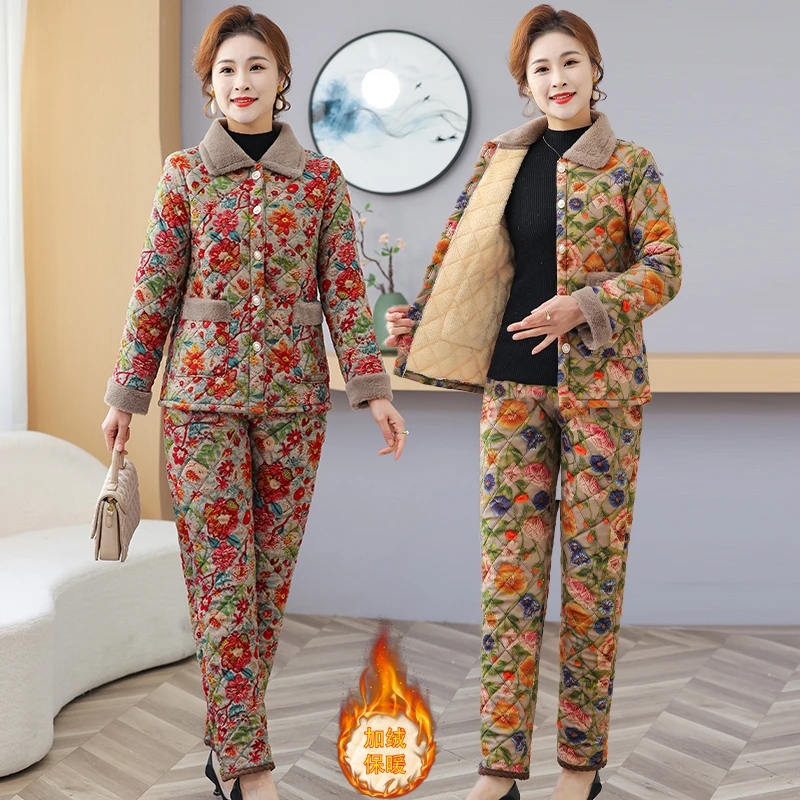 小个子老年女装棉衣奶奶睡衣冬季加厚加绒老人家居服套装太太棉袄