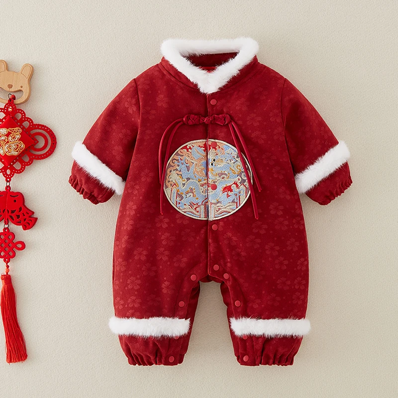婴儿秋冬衣服宝宝周岁礼服加厚满月连体衣中国风男女外出拜年服潮