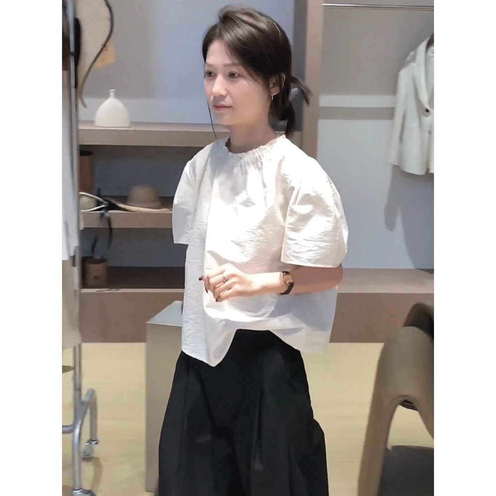 法式气质立领白色短袖衬衫2024夏季新款简约风宽松百搭小衫上衣女