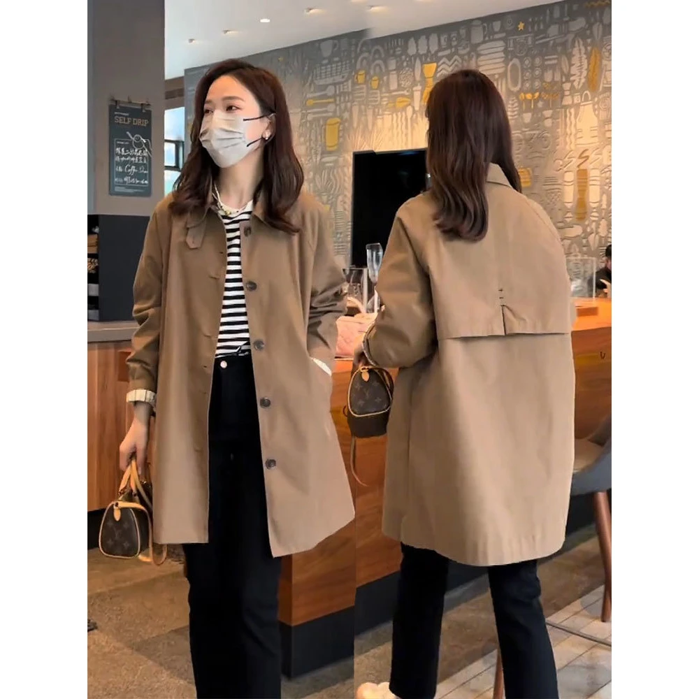 气质高级感外套女2024新款秋季翻领长袖宽松慵懒中长款风衣上衣潮