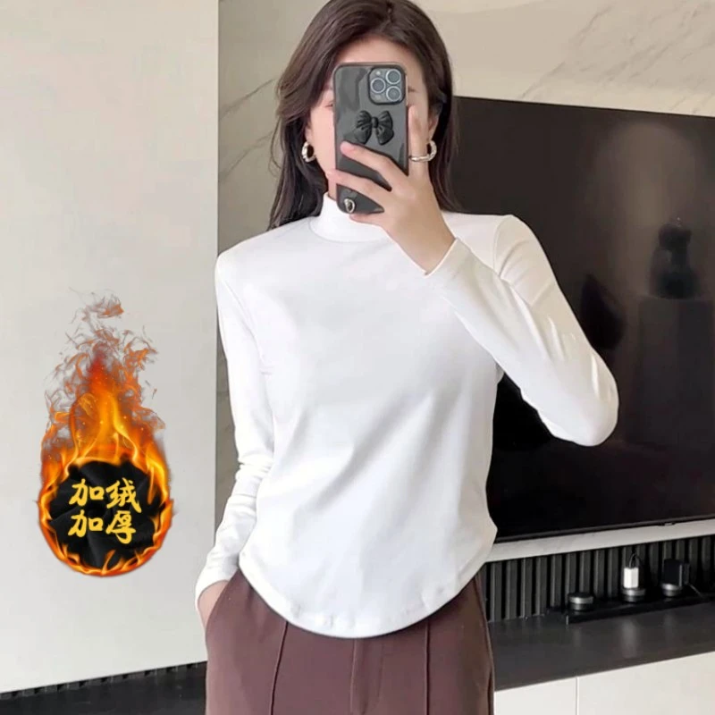 半高领打底衫女内搭秋冬季新款保暖显瘦上衣修身长袖加绒加厚t恤
