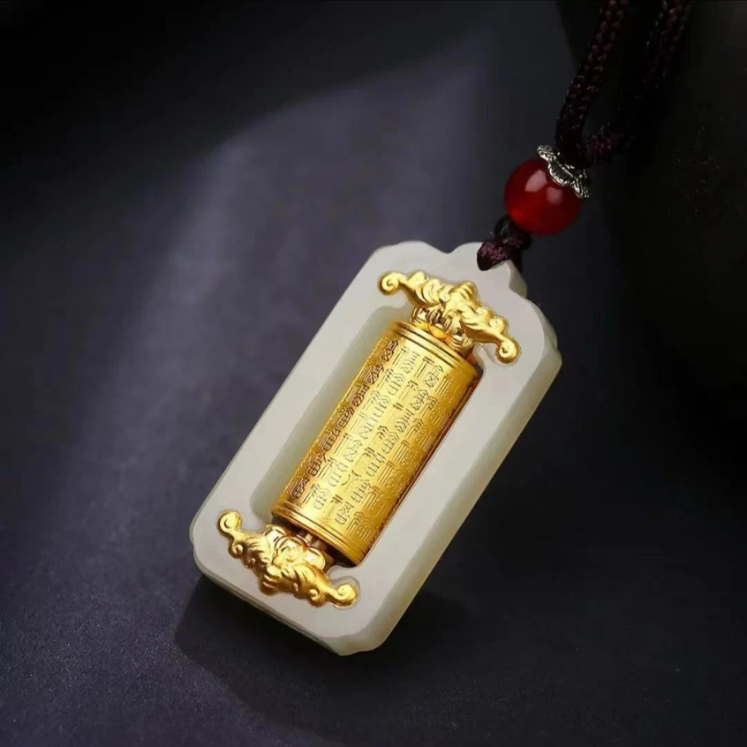 【金匠黄金】 足金999镶嵌和田玉转经筒（包邮+证书+礼盒）表/H17