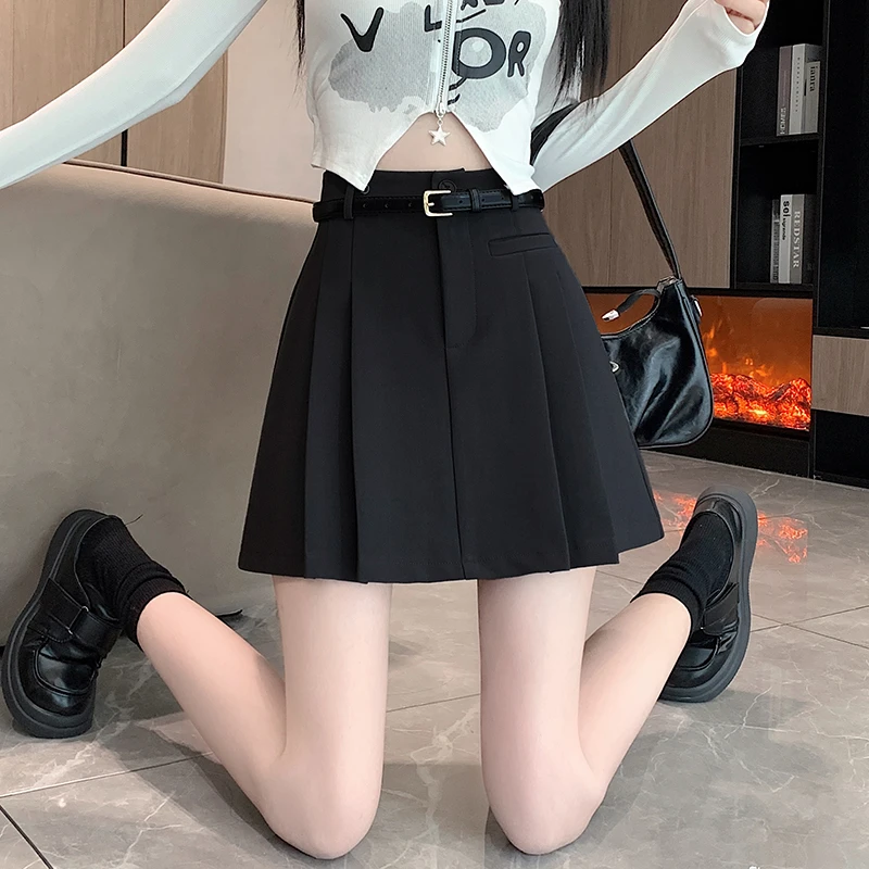 黑色显瘦半身裙女秋冬新款韩版百搭高腰a字小个子防走光百褶裙子