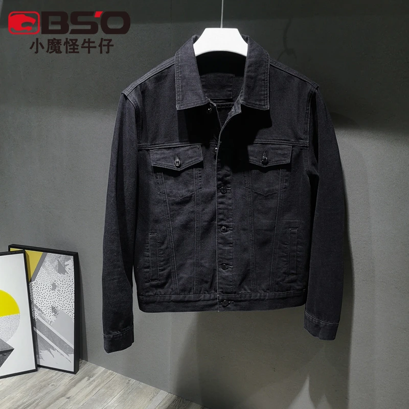 小魔怪2025春秋季新款修身净版牛仔外套男士韩版翻领百搭水洗夹克
