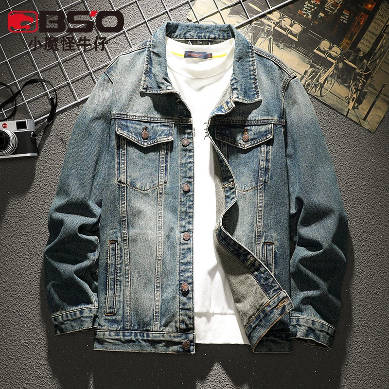 小魔怪美式牛仔怀旧外套男宽松显瘦大码男款夹克简约时尚牛仔衣