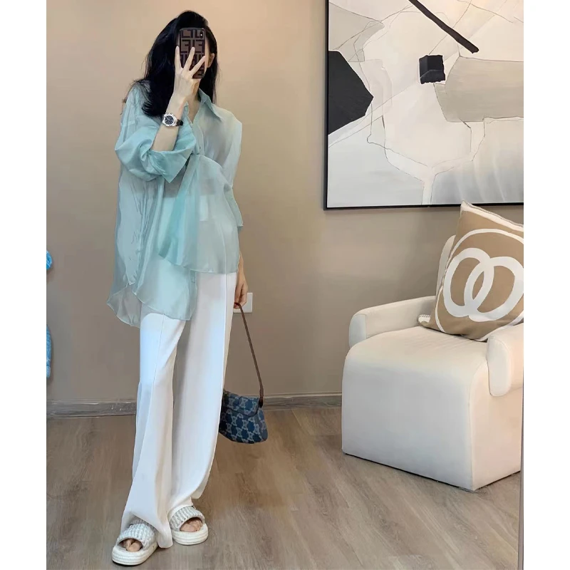 衬衫女夏季2025年新款法式设计感盐系炸街白色高级感薄款套装