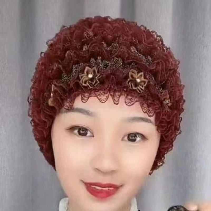 带花款春夏款蕾丝防尘遮阳老人帽美人帽遮白发妈妈帽包头帽