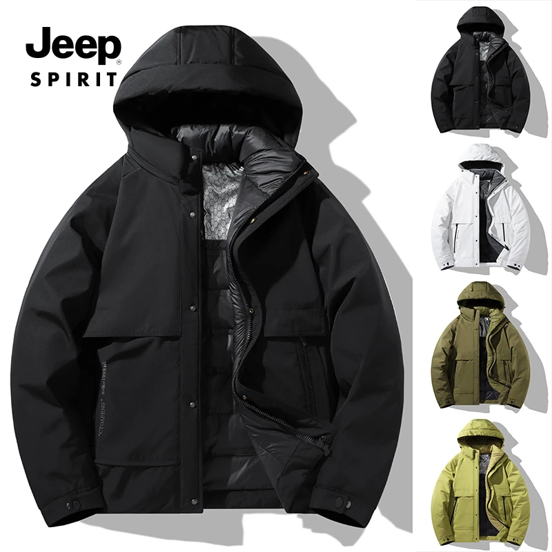 JEEP吉普石墨烯羽绒服男士冬季2024新款潮流加厚防寒保暖工装外套