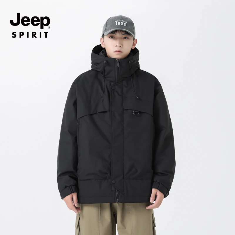 JEEP吉普90鸭绒工装羽绒服男冬季潮牌加厚保暖户外连帽冲锋衣外套