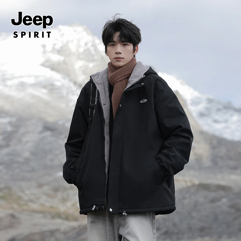 JEEP吉普羊羔绒外套男士秋冬季2024新款棉服潮牌加厚保暖宽松棉衣