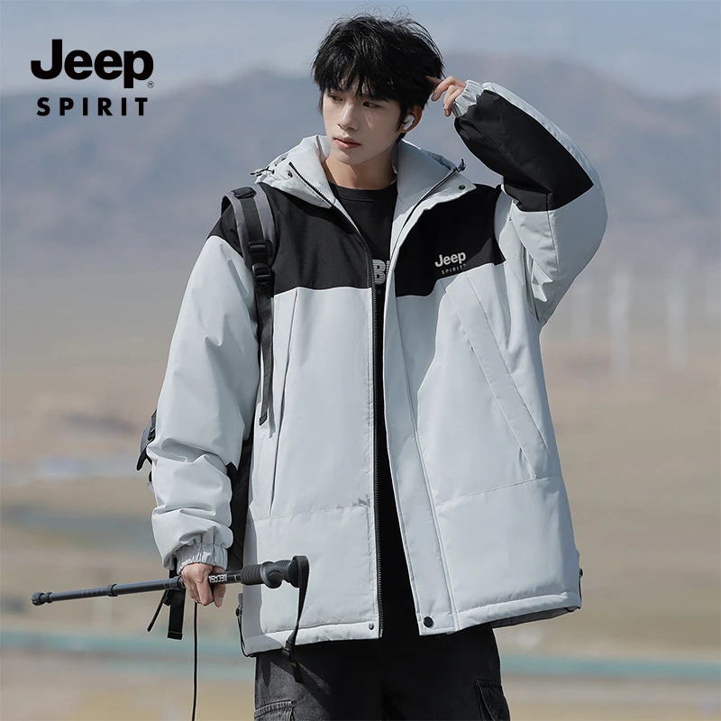 JEEP SPIRIT棉服男士冬季2024新款加厚棉衣防水连帽工装棉袄外套