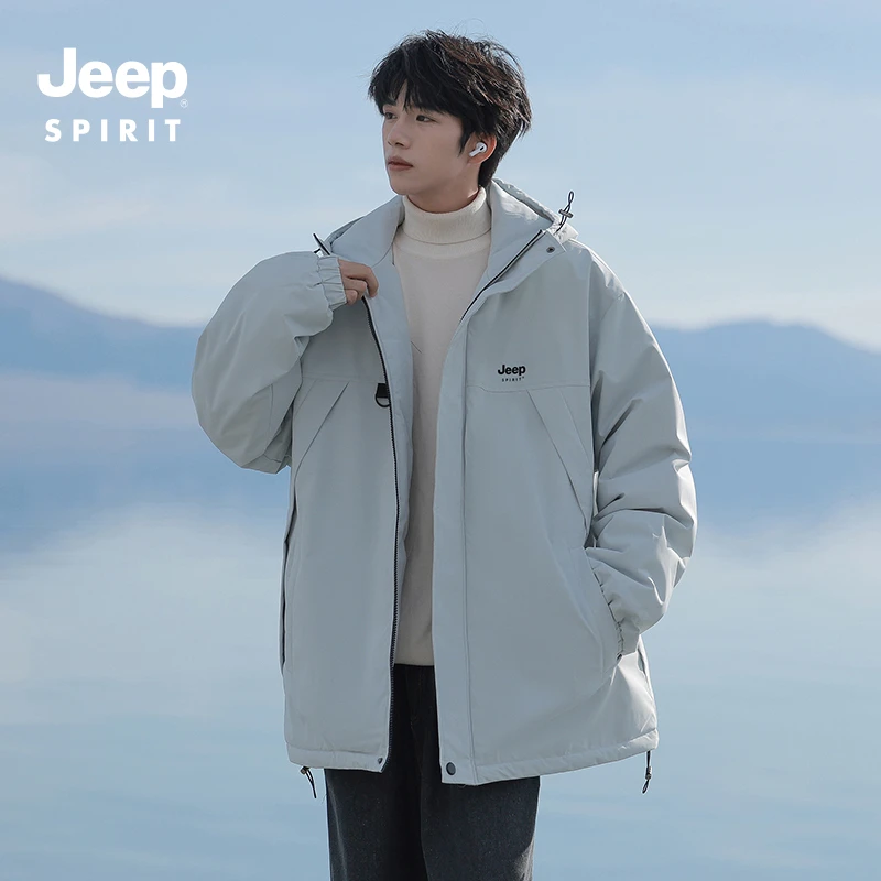 JEEPSPIRIT美式机能工装棉衣男秋冬季潮牌加厚连帽冲锋衣棉服外套