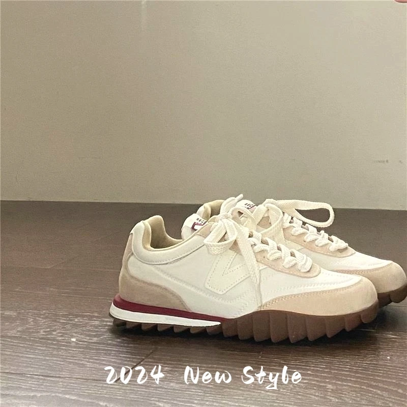 阿甘鞋女2023新款春夏系带透气百搭软底华夫鞋运动休闲单鞋德训鞋