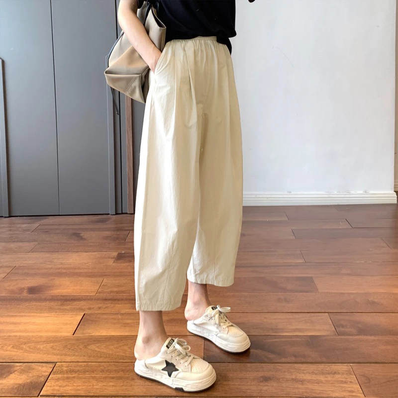 全棉休闲裤女夏季裤子女薄款哈伦裤梨型锥形裤宽松高腰显瘦九分裤