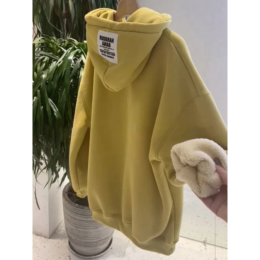 奥特莱斯~撤柜余单休闲带帽卫衣女秋冬宽松韩版加绒加厚保暖外套