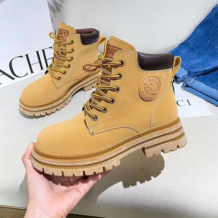 英伦风马丁靴女2024新款秋冬厚底工装大黄靴户外登山短靴子XJ