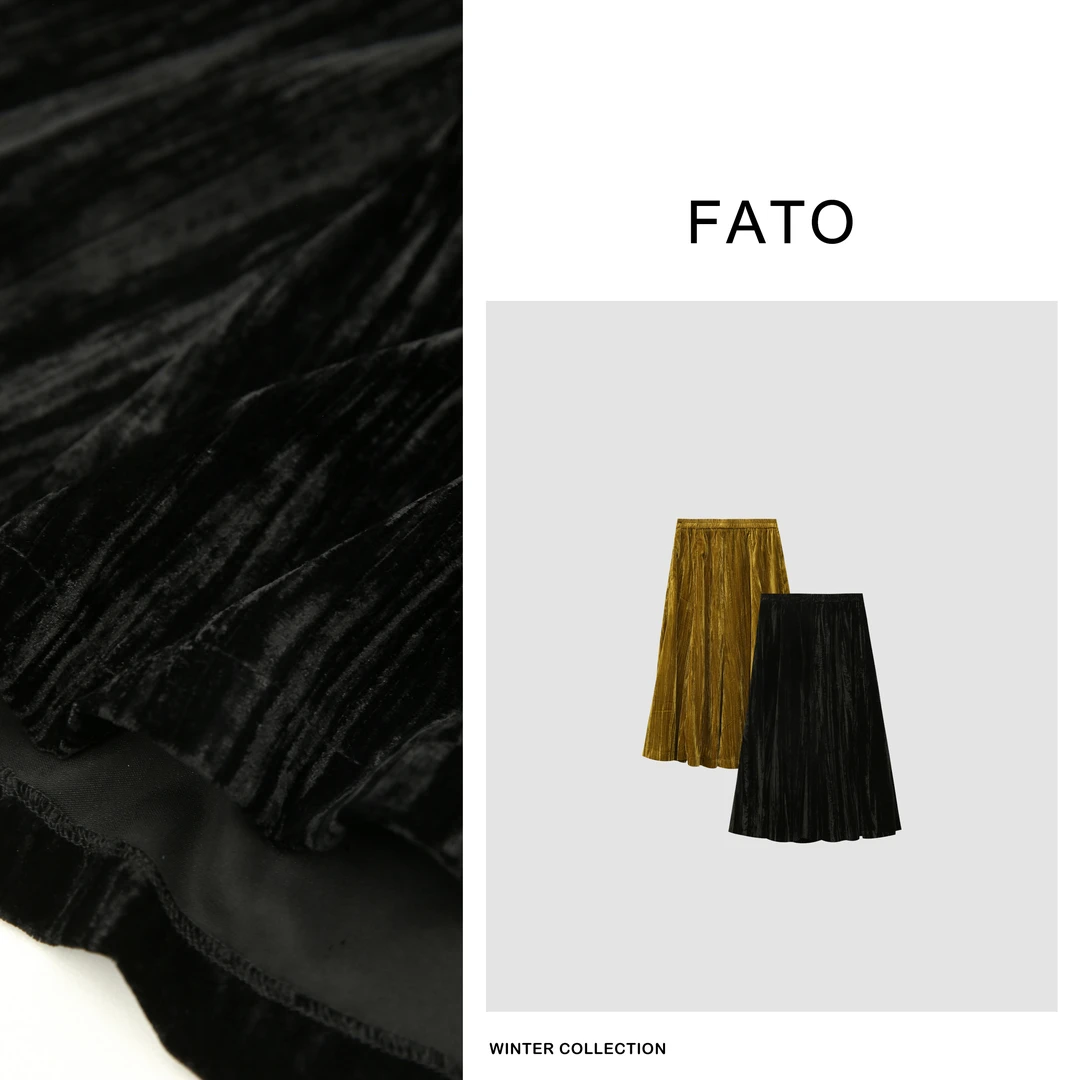 fattonny郑买买【琥珀与墨夜】秋冬高级质感丝绒半身长裙QDD41010Q2