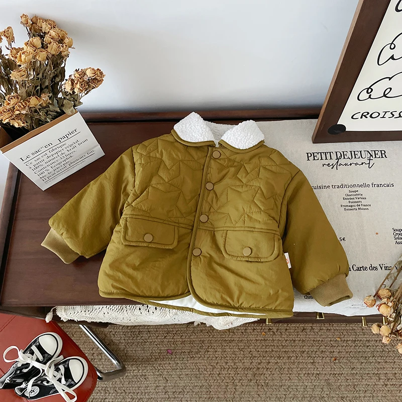 【现货】QW245735秋冬新款儿童外套宝宝加绒保暖棉袄棉服