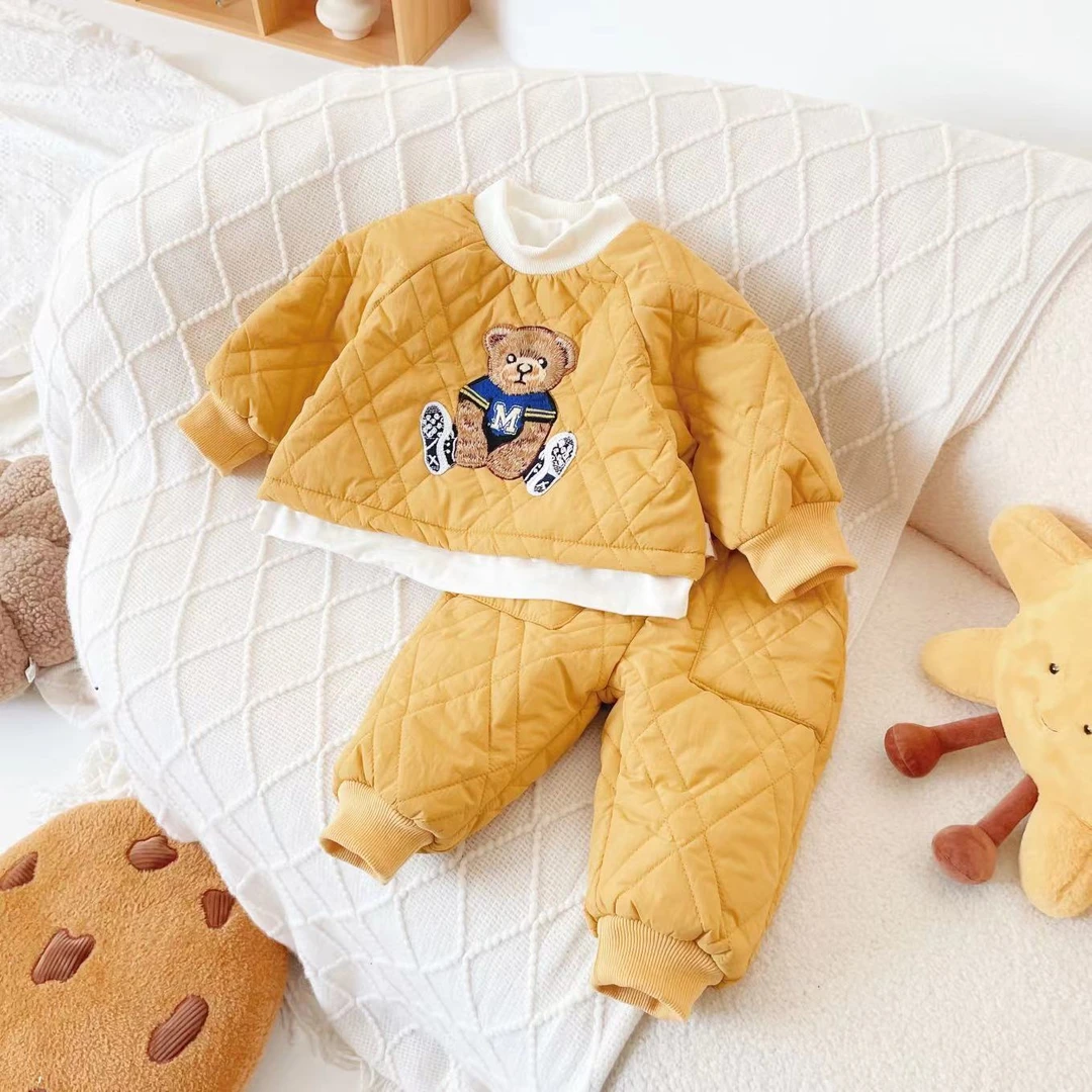 【现货】QT233481秋冬新款儿童套装男童加绒加厚卫衣两件套