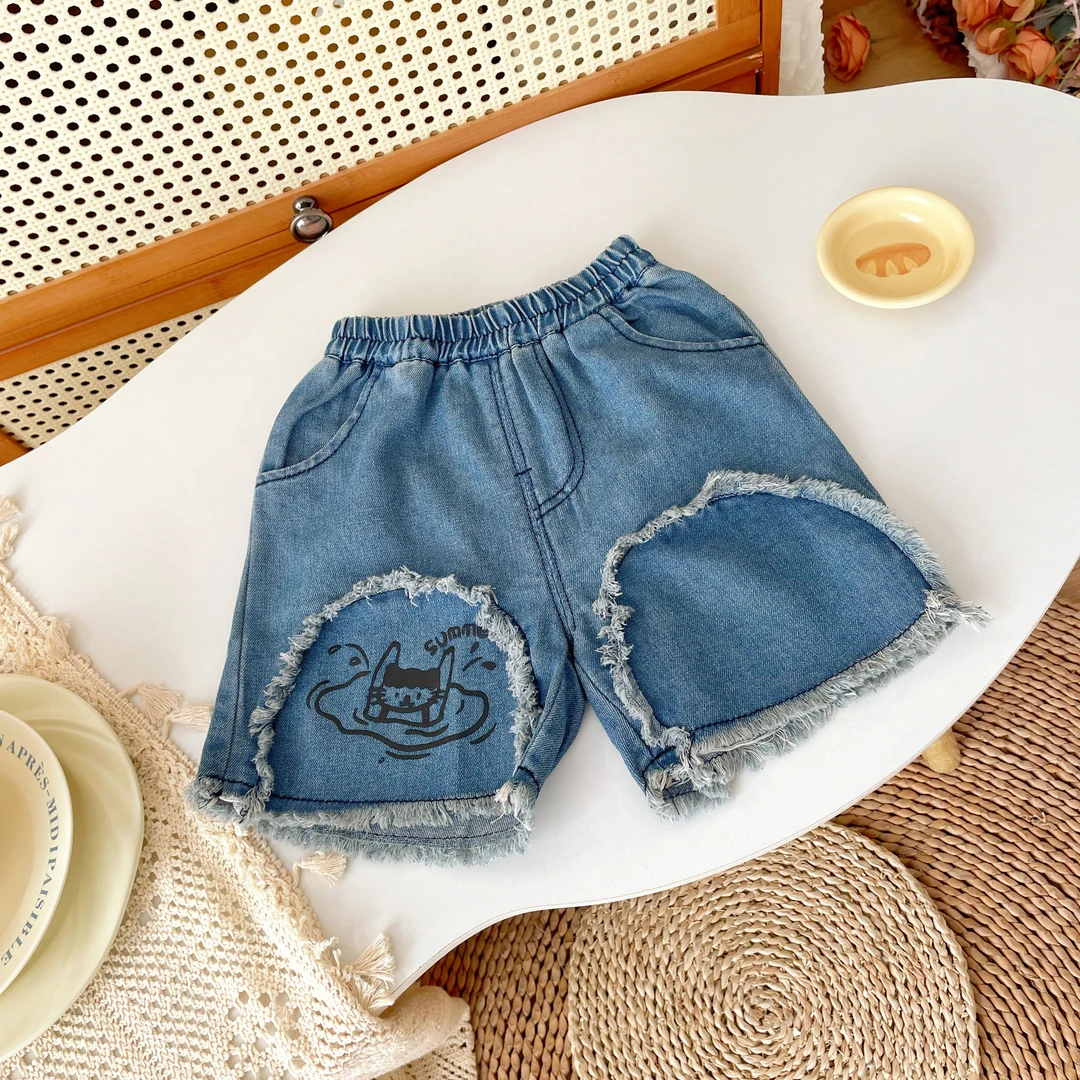 【现货】XK245376橘止皮2024夏新男小童韩版牛仔短裤