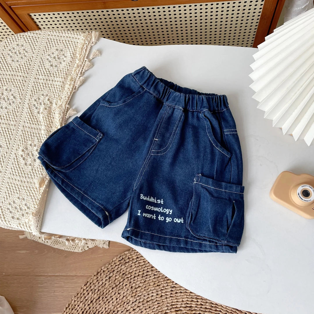 【现货】XK245353橘止皮2024夏日系男小童工装口袋印花牛仔短裤