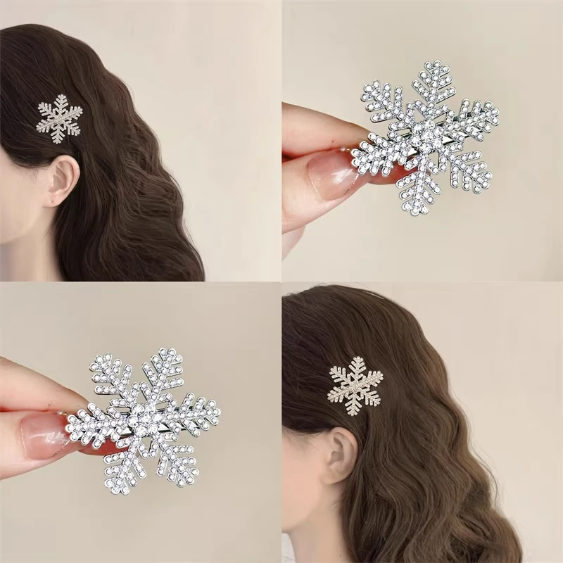 超闪水钻雪花发夹满钻金属刘海夹发卡边夹冬季新款夹子少女发饰品